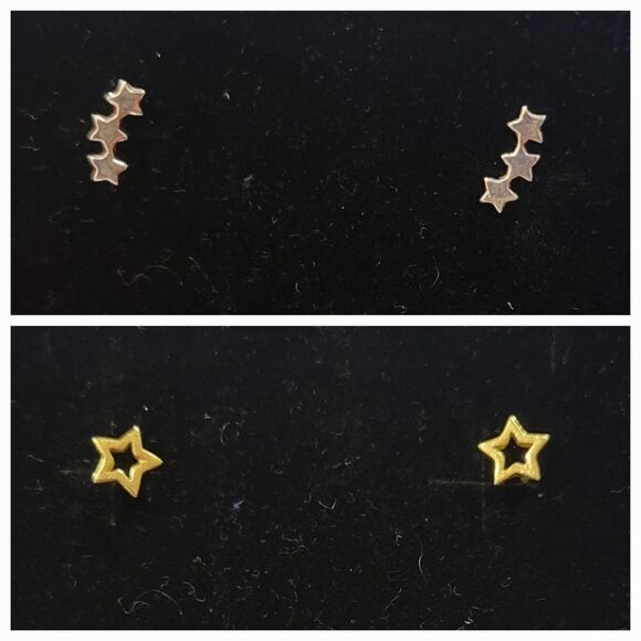2 pairs of star stud earrings, silver and gold - Picture 1 of 3